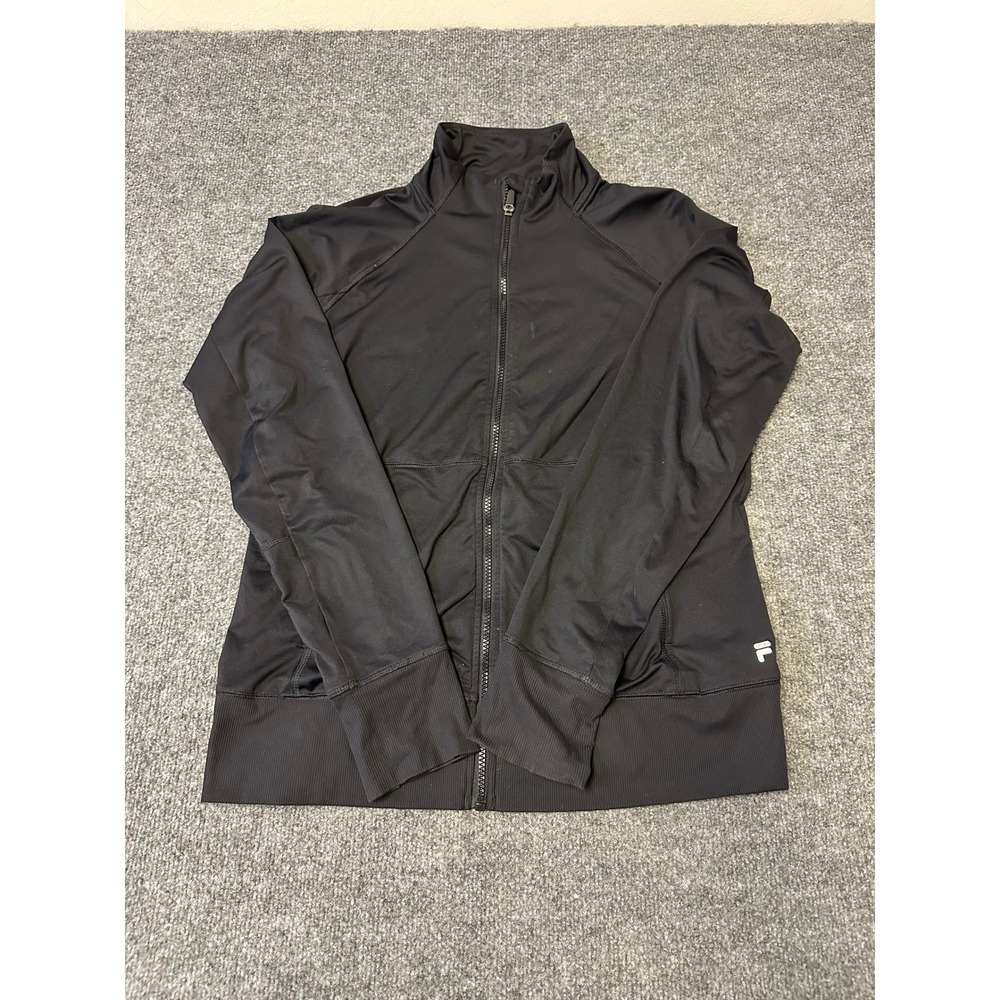 Fila Sport Jacket Womens Size L Black Full Zip Mock Neck Athletic Track Coat